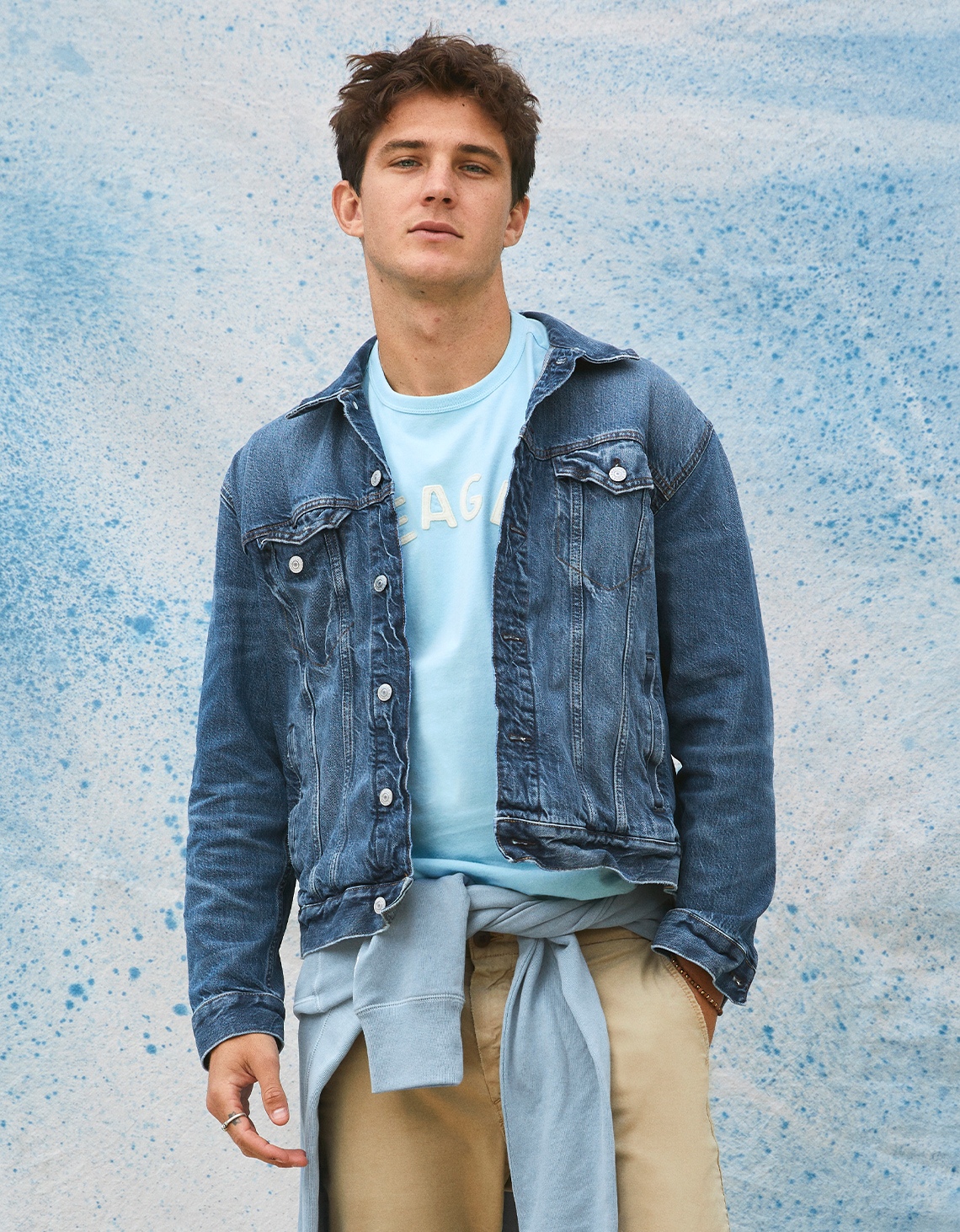 80s denim jacket outfit mens