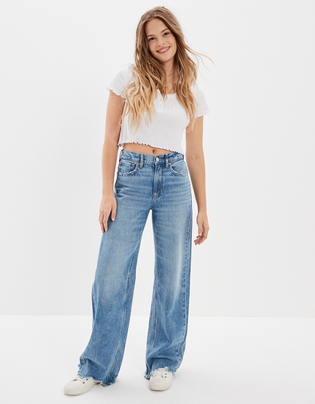 Shop AE Next Level Super High-Waisted Flare Jean online